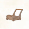 Handcrafted wooden Montessori push toy cart on a light background, Balance mee sustainable toy.