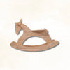 Handcrafted wooden rocking horse, Montessori-inspired balance toy for kids.