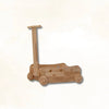 Handcrafted wooden Montessori push toy cart with wheels on a neutral background