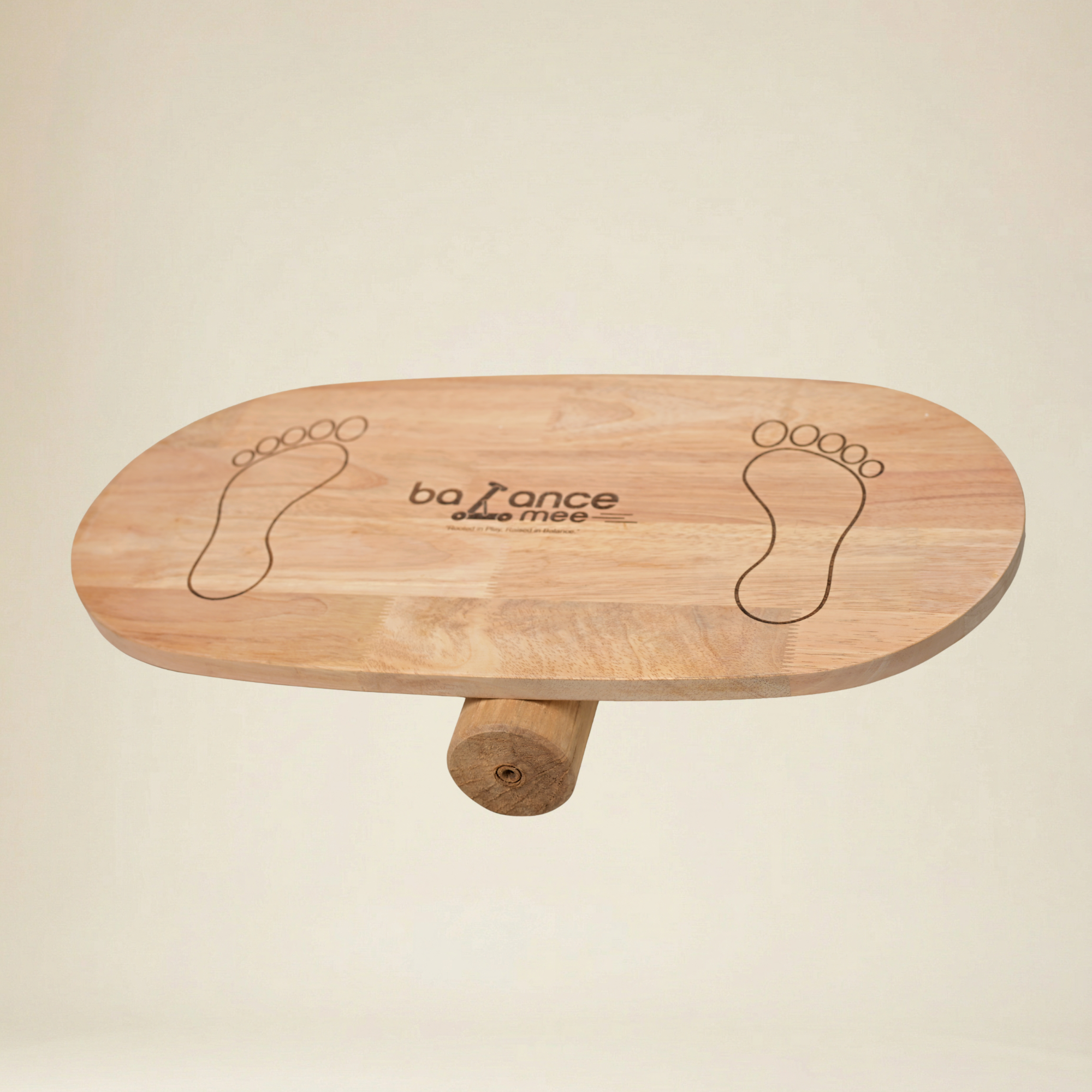 Adult performing core stability exercises on a professional wooden wobble board