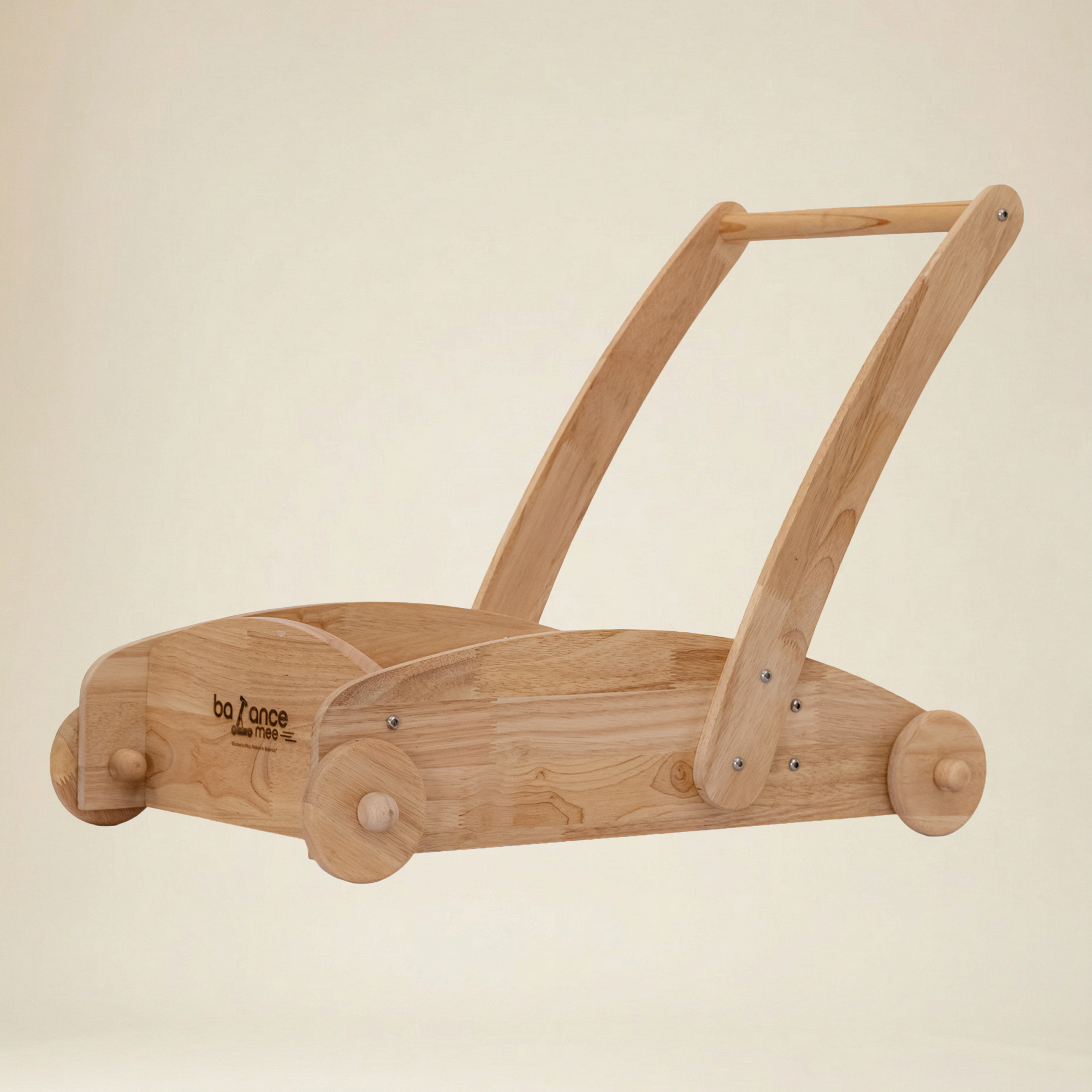 Eco-friendly wooden walker and toy storage for active indoor play