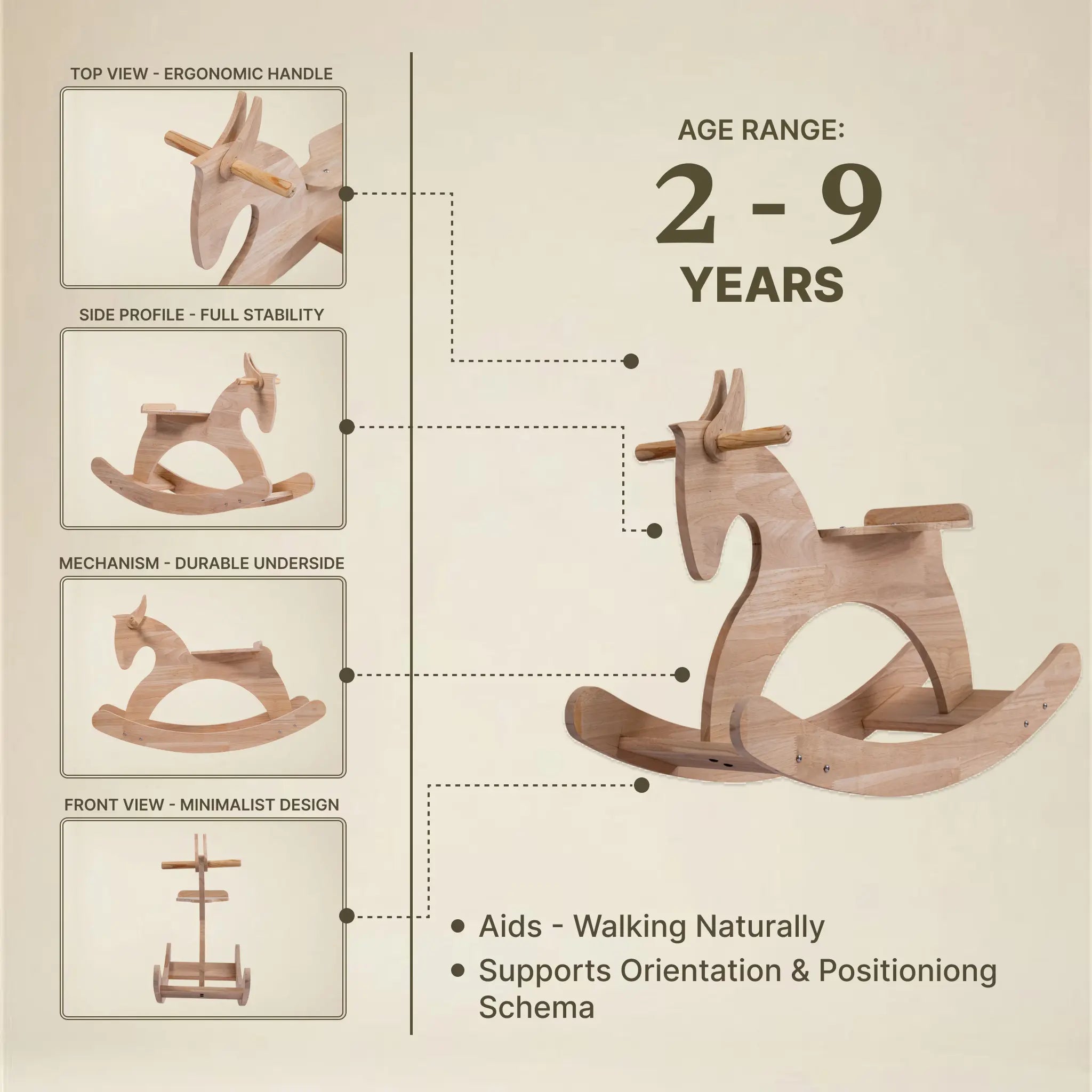 Wooden rocking horse packaging and what's included 