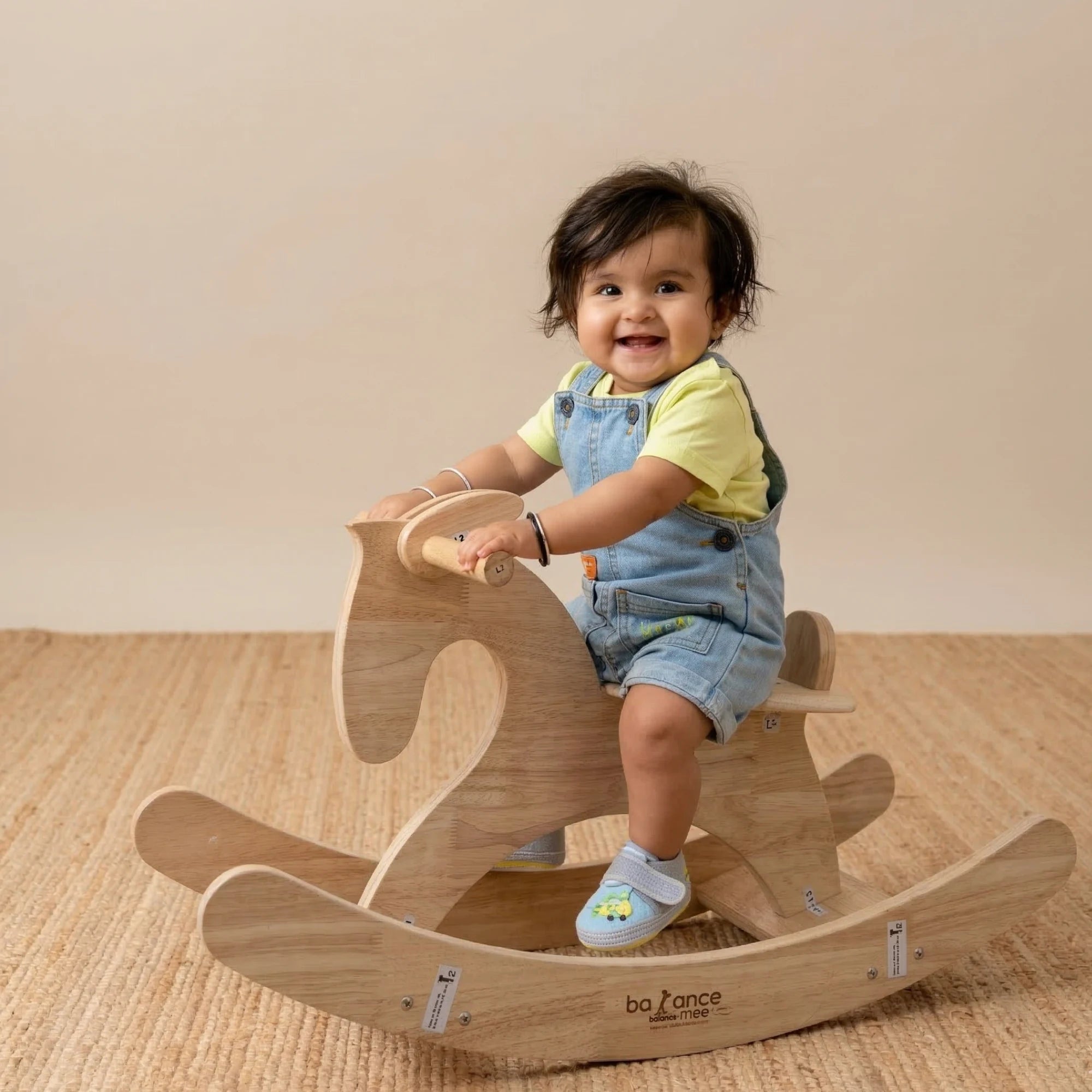 Wooden rocking horse for toddlers with handcrafted eco-friendly finish