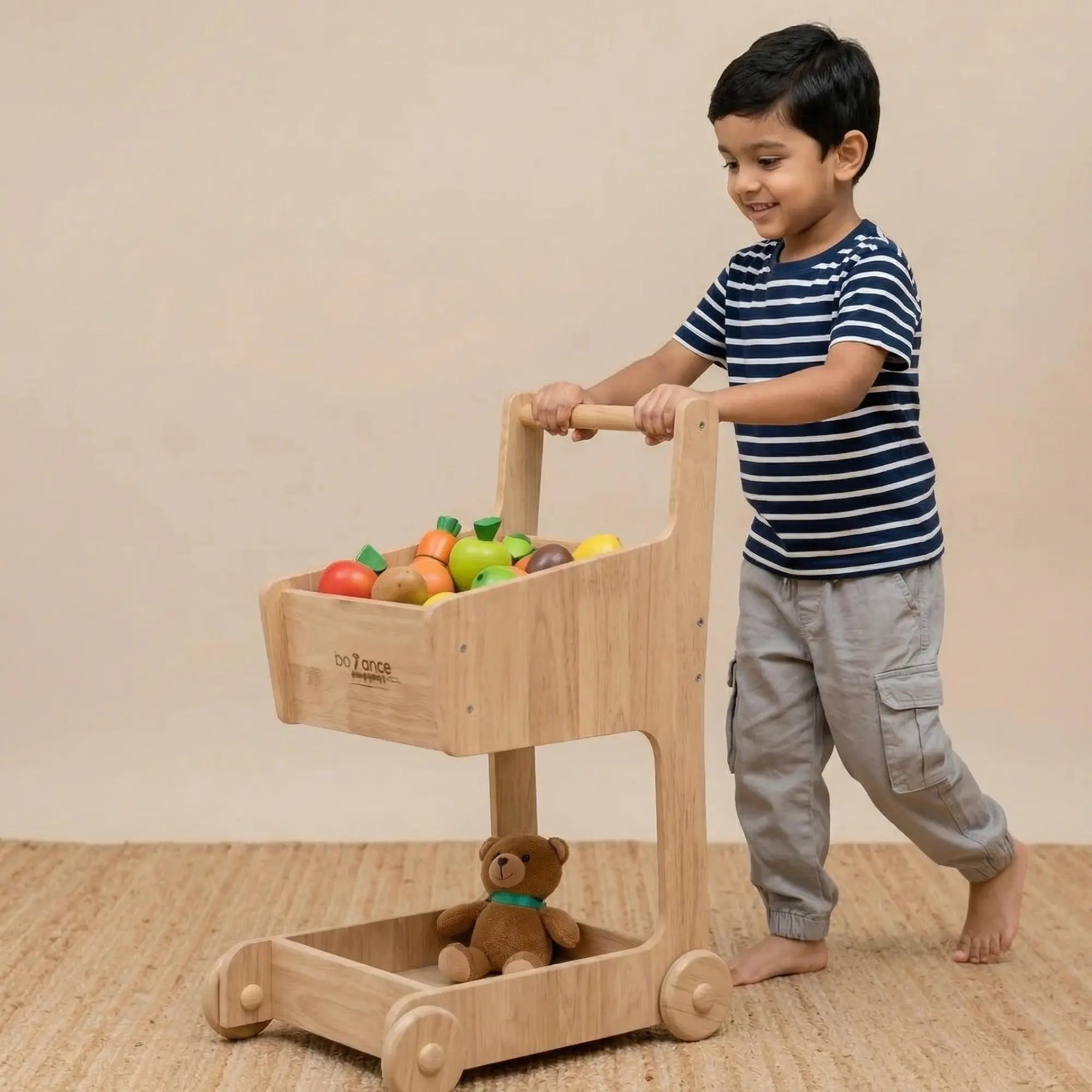 Kids Shopping Cart handcrafted wooden grocery cart for toddlers