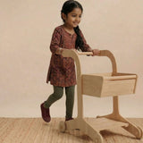Front view of the 2-in-1 wooden grocery cart walker for toddlers